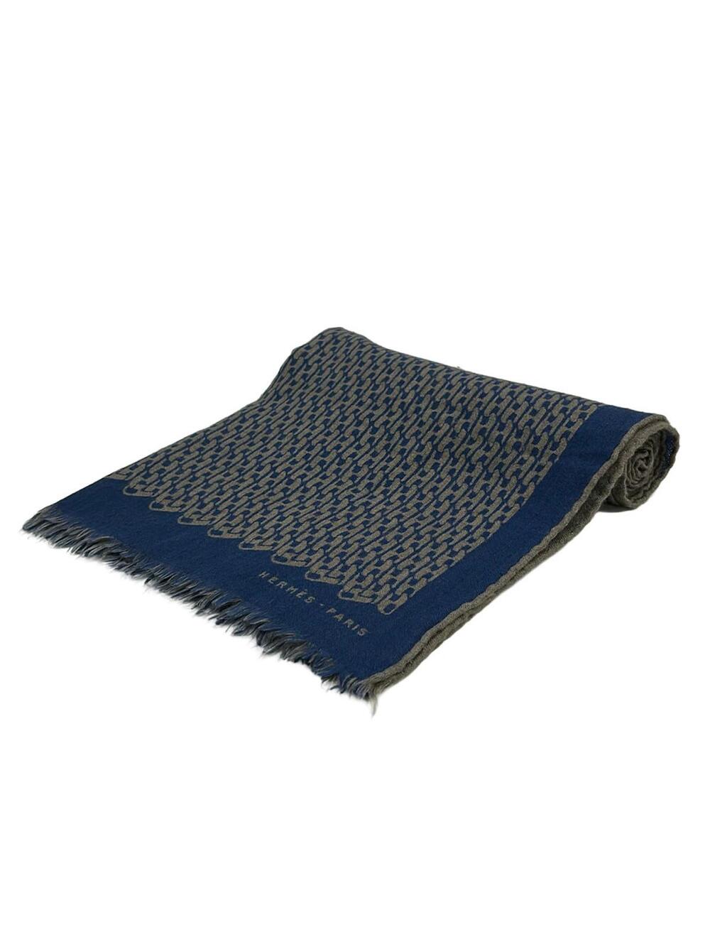 Hermes Blue Beige Cashmere Silk Scarf #378459H74B
